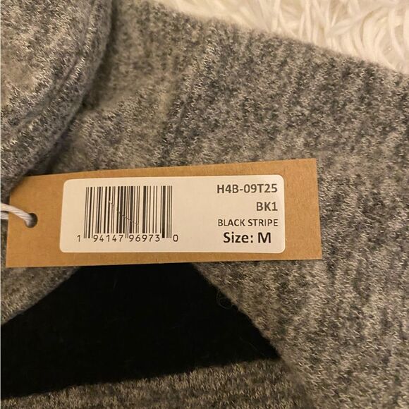 Hello Nite | black & grey stripe comfy sweatshirt, drawstring tie neck, NWT M - Picture 7 of 12